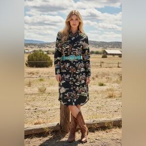 Tasha Polizzi Western Rodeo Print Snap Shirt Dress Size Medium